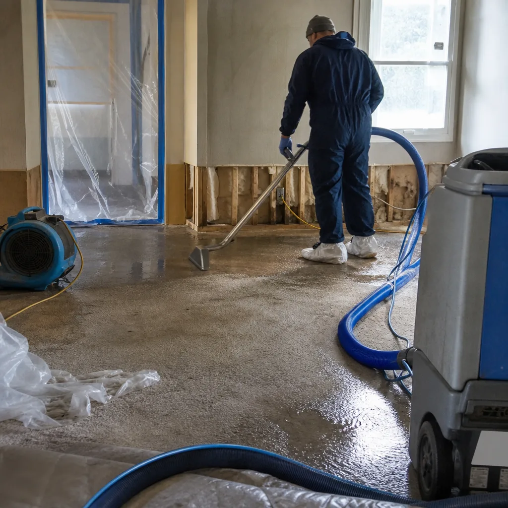 Technician using water extraction equipment for professional water damage restoration services