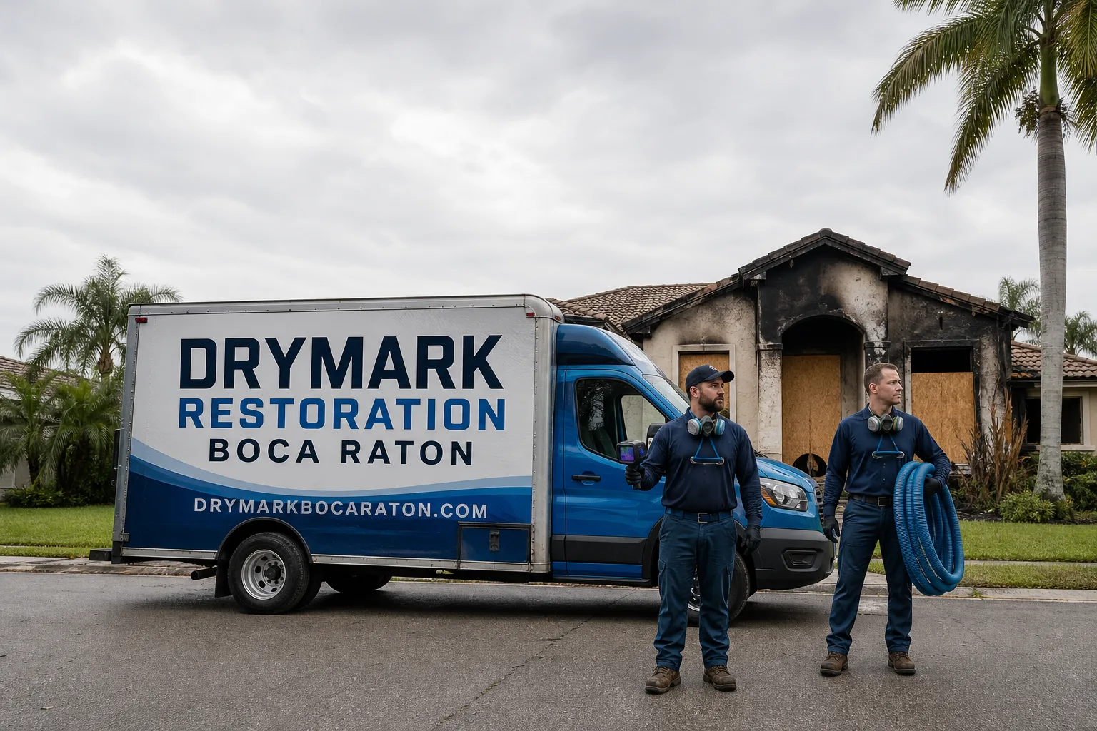 DryMark Restoration Boca Raton damage restoration service vehicle and crew in Boca Raton, FL